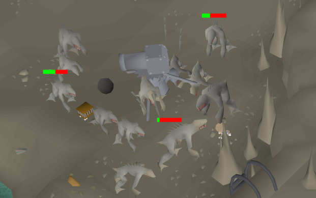 A player's cannon killing Dagannoth under the Lighthouse / OSRS