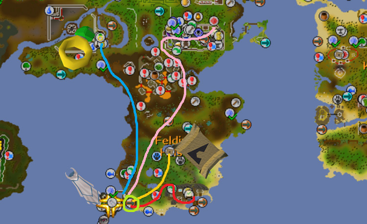 Myths’ Guild Location and Routes on the map / OSRS