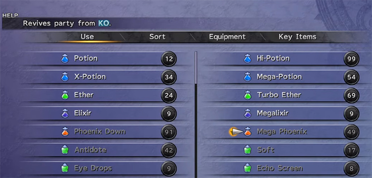 Mega Phoenix in Inventory (Screenshot) / FFX HD