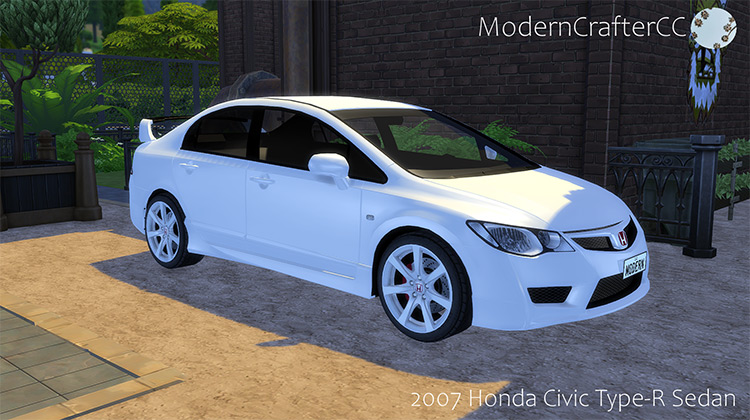 White Honda Civic Type-R Sedan (2007) / Sims 4 CC