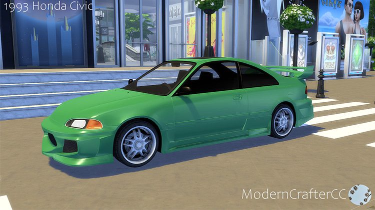 Green Honda Civic Coupe (1993) Car CC for Sims 4