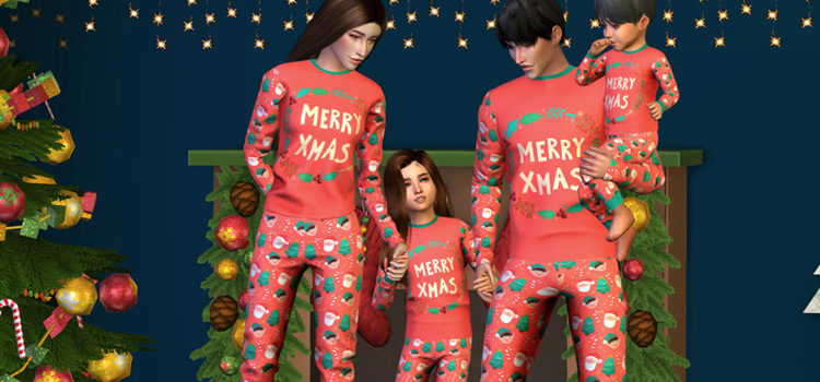 Merry Christmas Matching PJs for Family (Sims 4 CC)