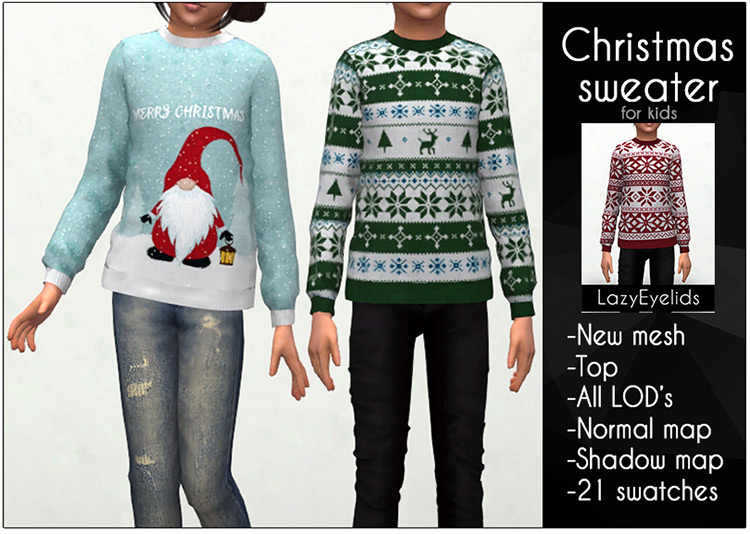 Christmas Sweaters For Kids by LazyEyelids / Sims 4 CC