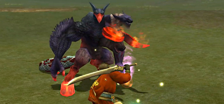 Auron attacking Chimerageist in FFX HD