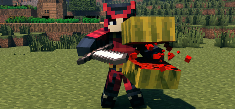 Red Samurai Skin Cutting a Watermelon (Minecraft)