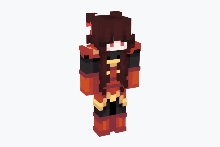 Brunette Girl in Red Samurai Outfit / Minecraft Skin
