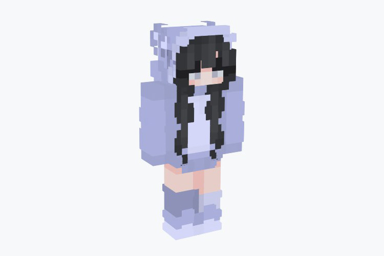 Purple-Blue Hoodie Girl with Black Hair / Minecraft Skin