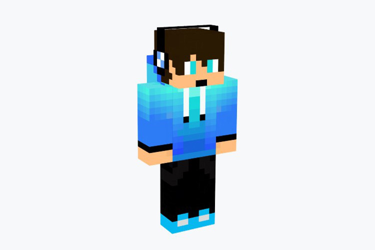 Light Blue Hoodie Boy with Dark Hair / Minecraft Skin
