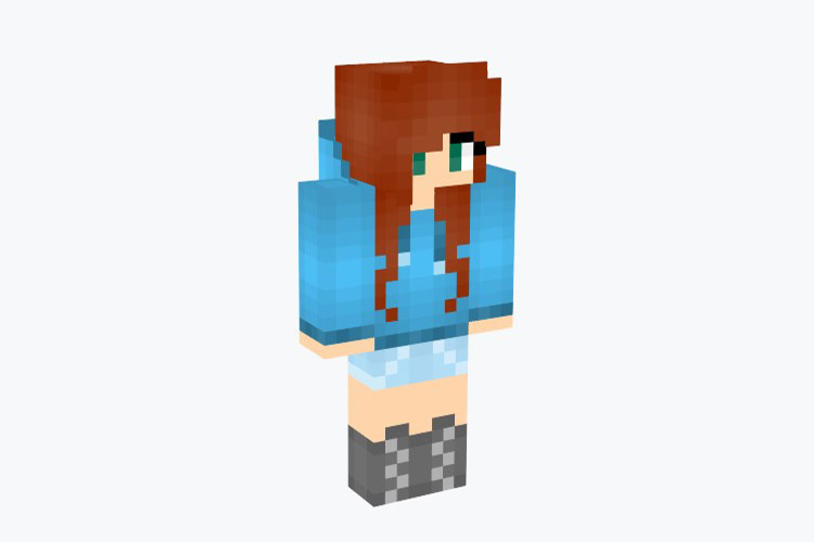 Blue Hoodie Heart Redhead Girl / Minecraft Skin