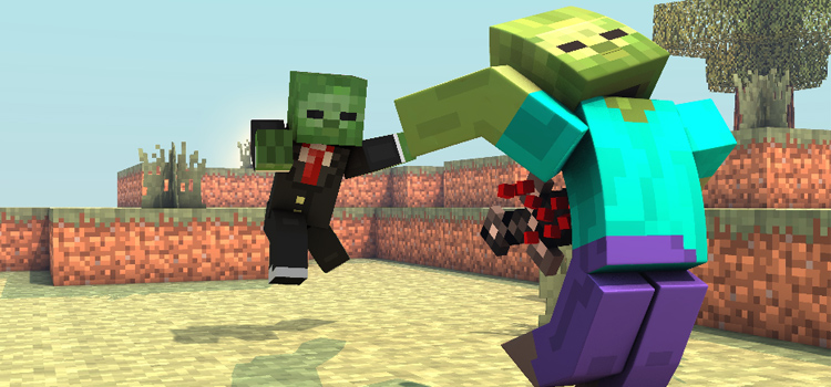 Two Zombies Fighting in Minecraft