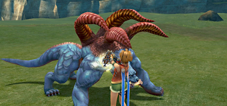 Rikku Bribing a Grendel Fiend in Calm Lands (FFX)