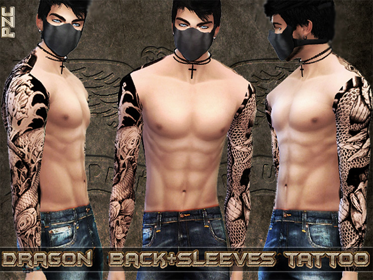Dragon Back & Sleeves Tattoos by Pinkzombiecupcakes / TS4 CC