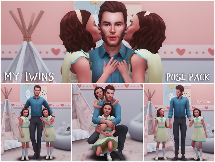 Dad with Twins Poses / Sims 4 Pose Pack