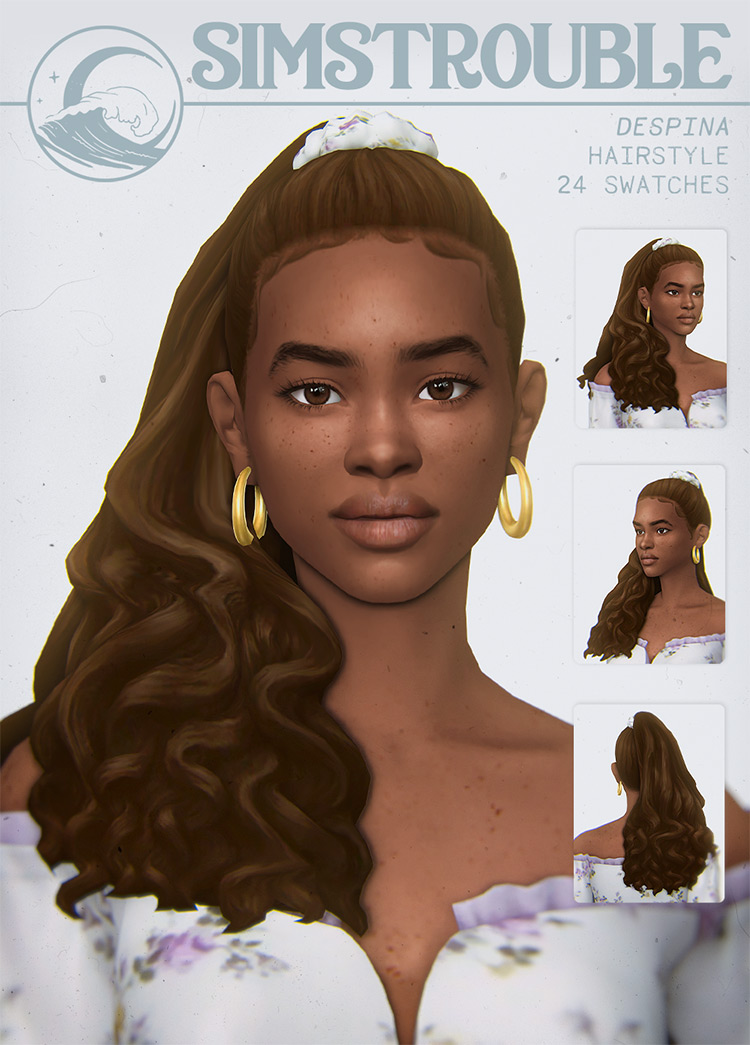 Despina Hair Ponytail (Curly) / Sims 4 CC