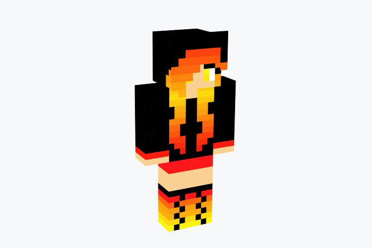 Flame Girl Black Hoodie Skin For Minecraft