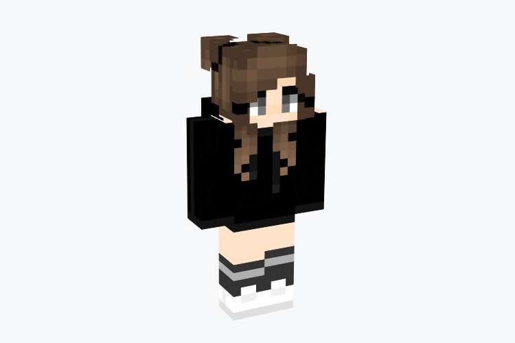 Black Hoodie Girl (Brunette Hair) Minecraft Skin