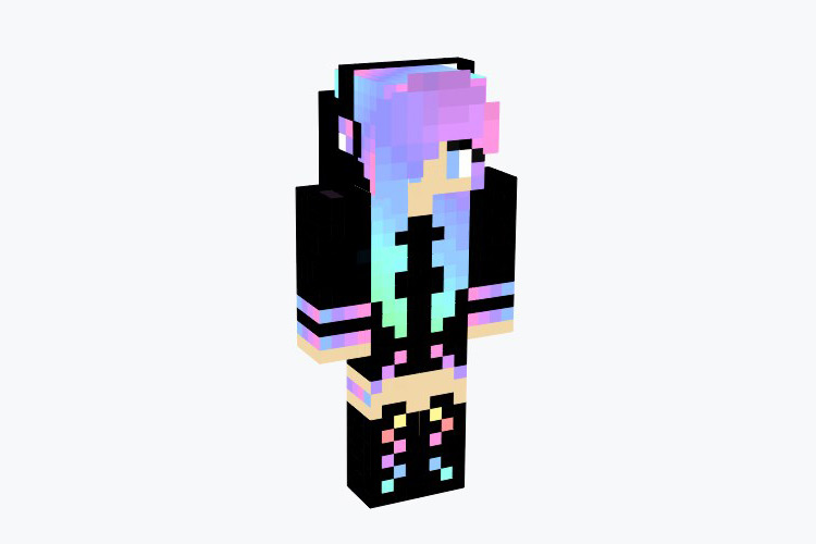 Rainbow Hair Girl in Black Creeper Hoodie / Minecraft Skin