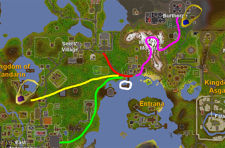 Catherby Location And Routes on map / OSRS