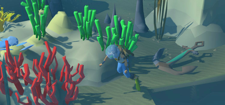Player Diving in Fossil island with Diving Gear (OSRS)