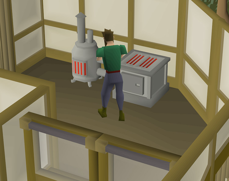 Player using the Cooks' Guild cooking range, a few steps away from the bank booth / OSRS
