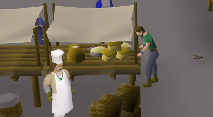 Player stealing a cake from the east Baker's stall / OSRS