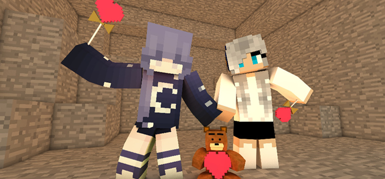 Valentines E-girls and a Teddy Bear (Minecraft)