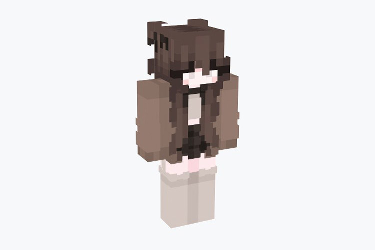 Brown-hair Egirl in brown cardigan / Minecraft Skin