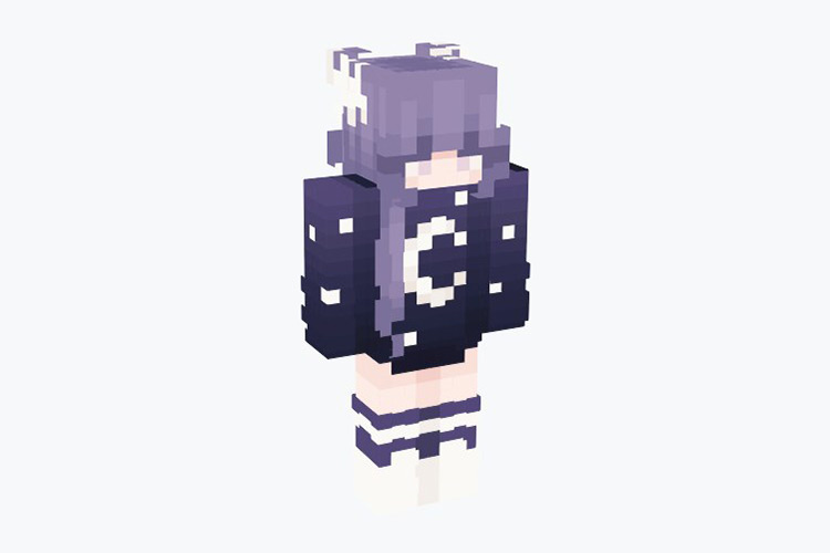Girl with purple hair and Moon sweater / Minecraft Skin