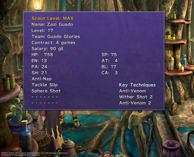 Zazi Guado Blitzball Stats Screen / FFX HD