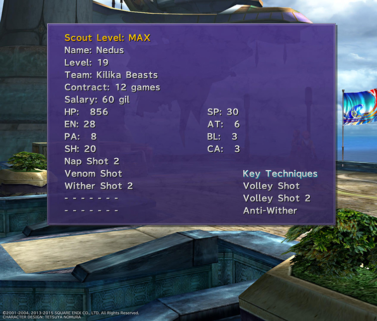 Nedus blitzball stats screenshot / FFX HD