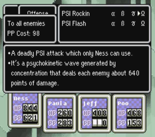 PSI Rockin Ω Ability Details / Earthbound