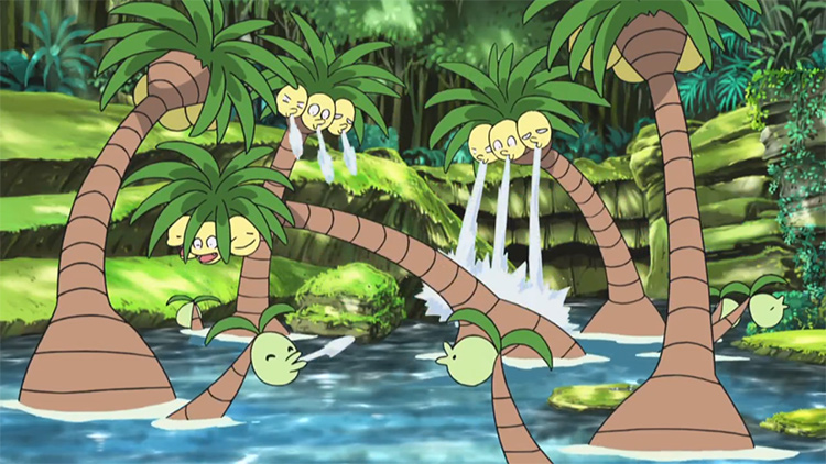 Group of Alolan Exeggutor in the hot spring, Pokemon anime