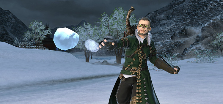 Using the throw emote with a snowball in FFXIV
