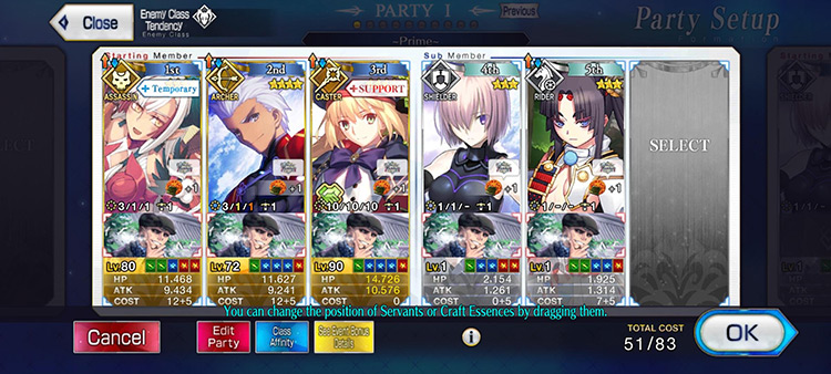 Pre-Battle Page (Party Select) / Fate/Grand Order