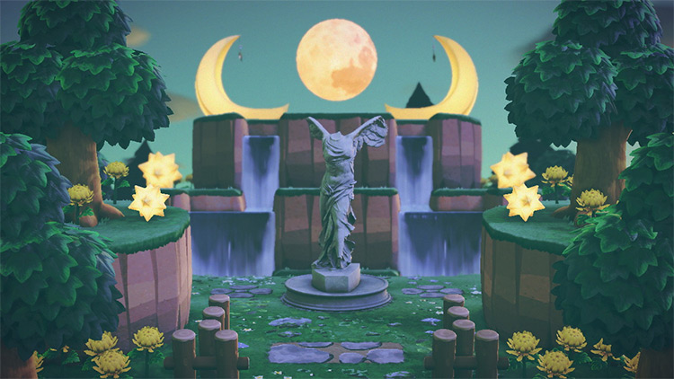 Waterfalls with a Moon - ACNH Idea