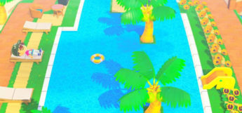 Bright poolside resort area - ACNH Screenshot