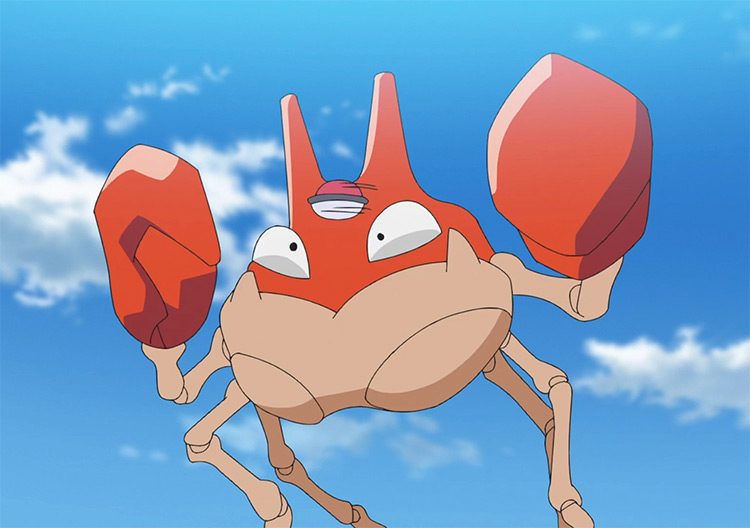 Krabby being caught in Pokemon anime