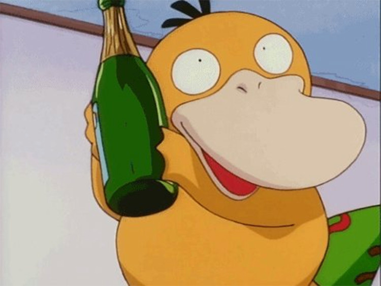 Psyduck with Champagne Bottle in Pokemon Anime