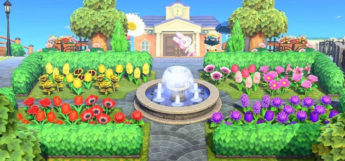 Town Square with Flowers and a Fountain - ACNH Screenshot