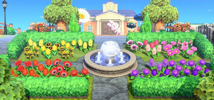 Town Square with Flowers and a Fountain - ACNH Screenshot