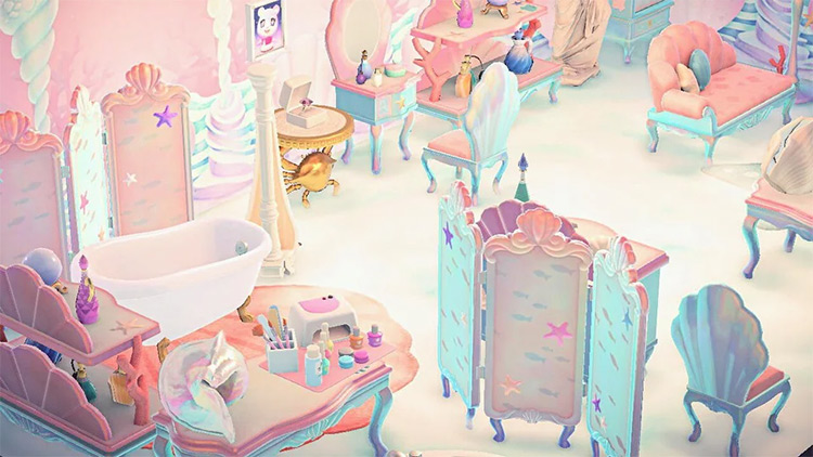 Pink Parlor with Mermaid Items - ACNH Idea