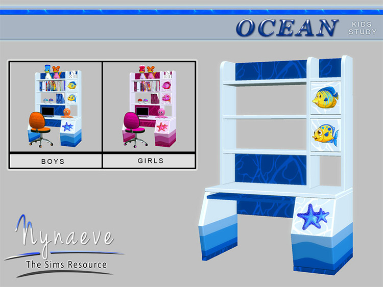 Ocean-themed kids desk CC - Sims 4