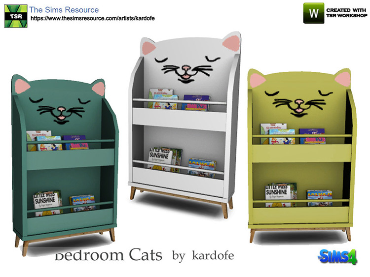 Simple kids cat-themed bookshelf CC - Sims 4