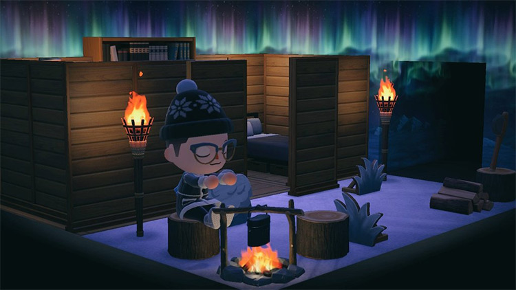 Northern lights cabin wallpaper idea for ACNH