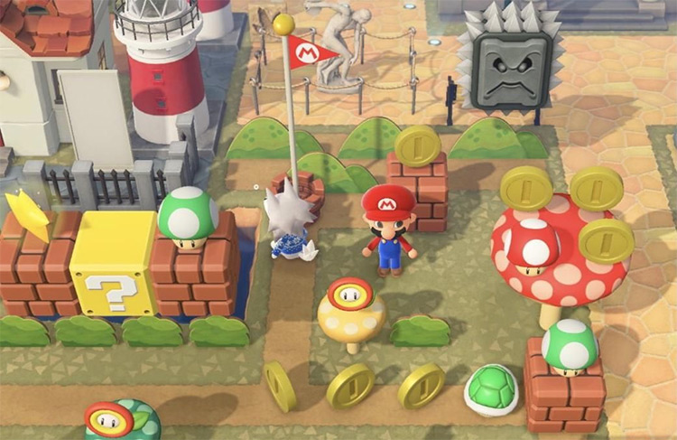 Mario Coin-themed yard idea in ACNH