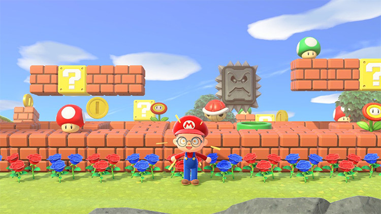 Simple Mario-themed garden area in ACNH