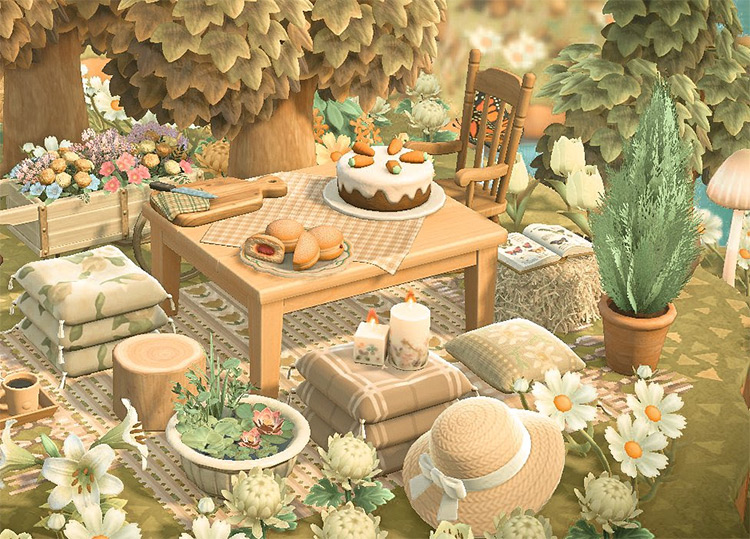 Forestcore woods tea and snacks table - ACNH Idea