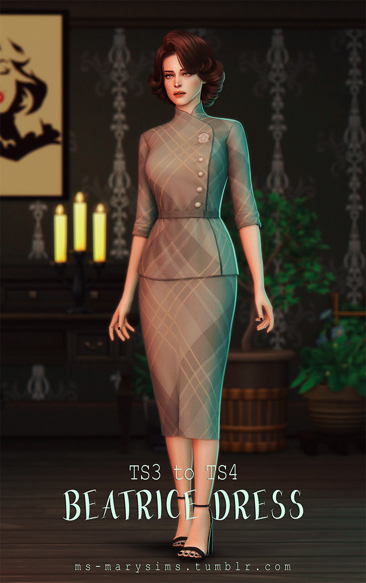 Old-school style dress CC for The Sims 4