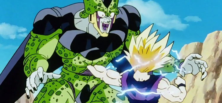 Super Saiyan Gohan punching Cell - DBZ Anime Screenshot