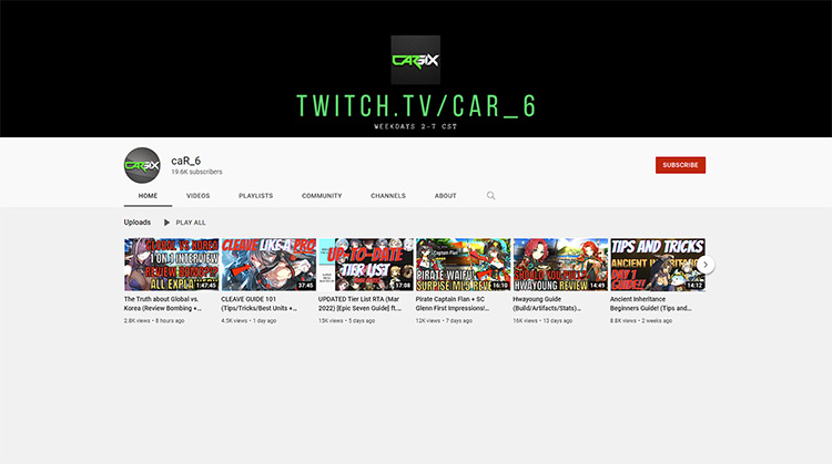Car_6 YouTube channel page screenshot